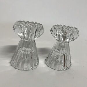 Vintage Mikasa Diamond Fire Pair of Crystal Candle Holders 4” Japan Discontinued